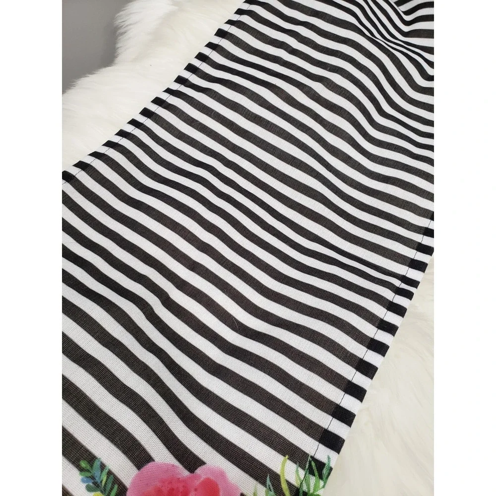 TIGER Table Runner Tassel Maximilist Floral Striped Black White Pink Decor